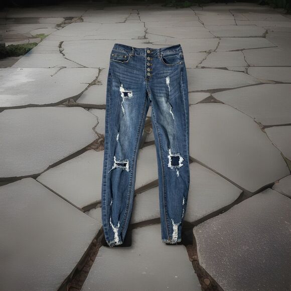 Ban Jara Jeans Women's Size 5/26 Skinny Distressed Raw‎ Hem 2% Spandex - Picture 1 of 11